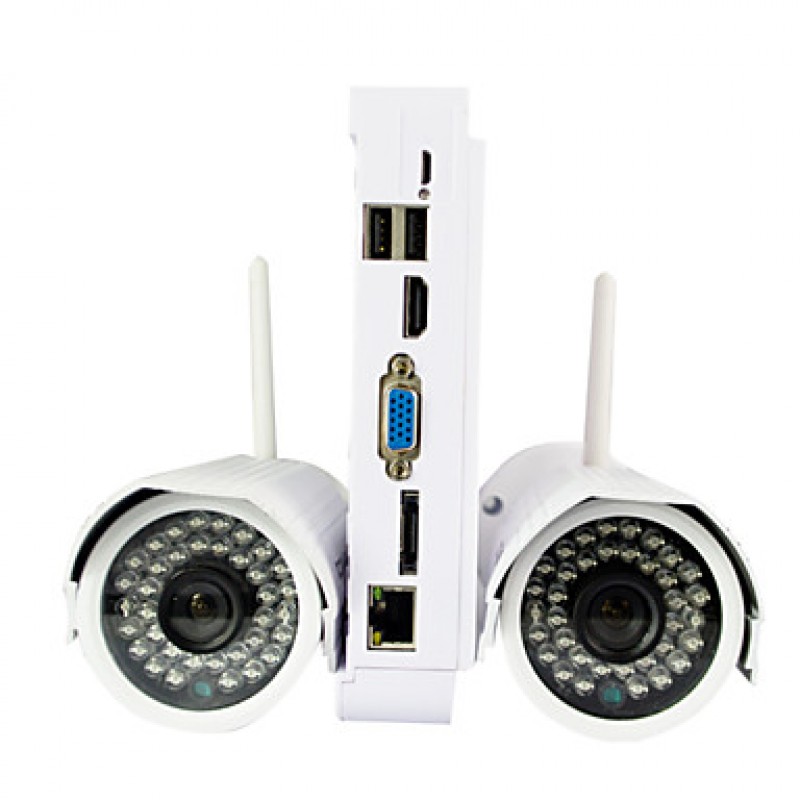 Wireless WIFI IP Camera DIY NVR Kit HD 720P 2pcs 1MP Bullet Outdoor Cams +1pc 4CH Mini NVR  