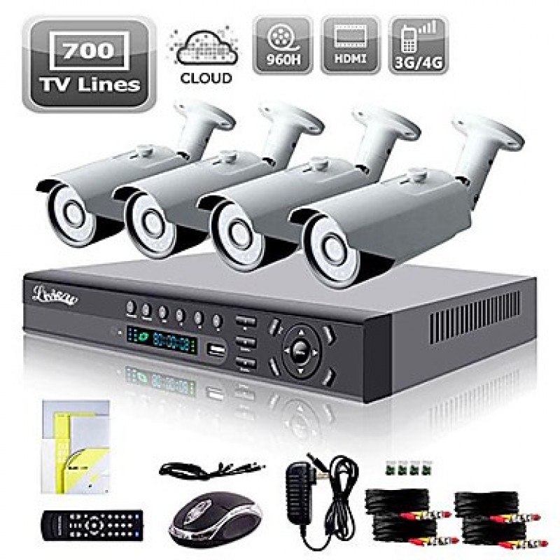 8CH HDMI 960H Network DVR 4X 700TVL Outdoor Day/Night Security Camera System  