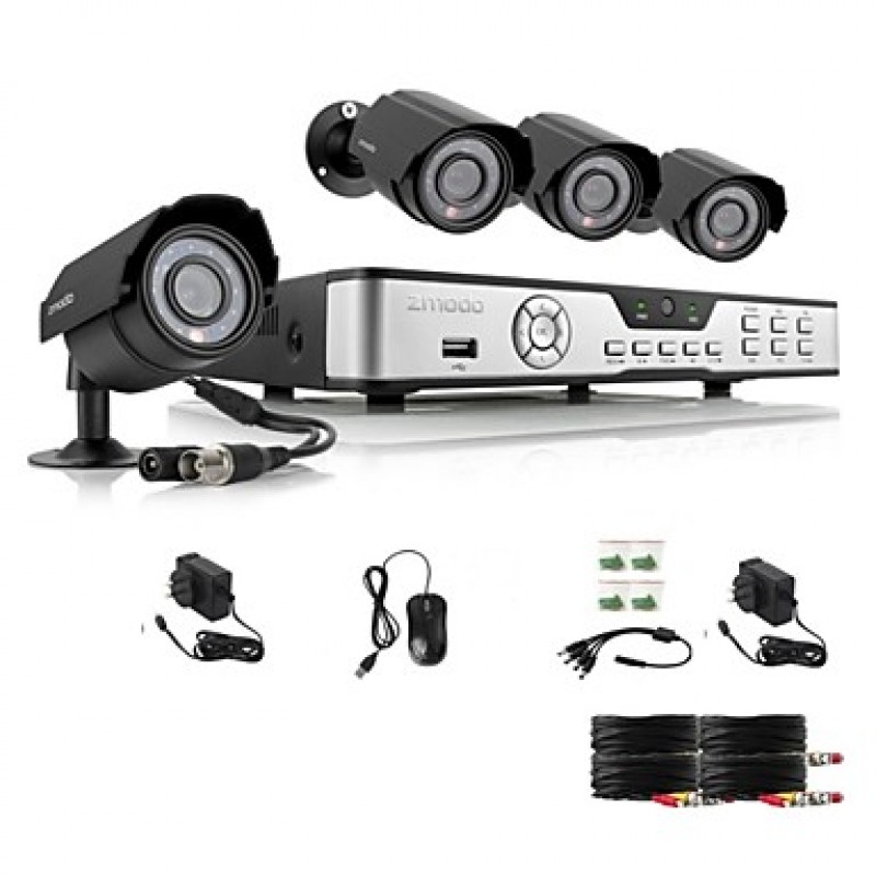 4 CH Key DVR 4 Outdoor 600TVL Day Night CCTV Home Security Camera System  