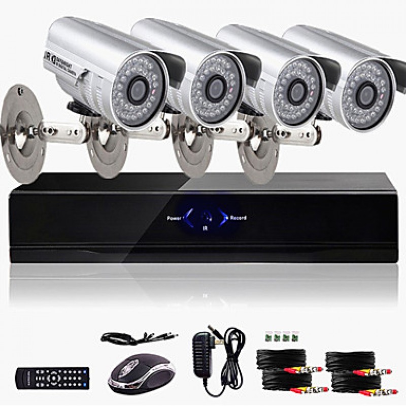 Ultra Low Price 4CH CCTV DVR Kit (4 Outdoor Waterproof 800TVL Color Cameras)  