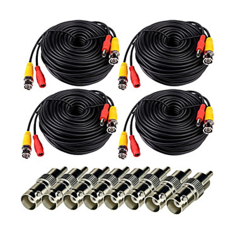 VideoSecu 4 Pack 100ft(30M) Video Power Cables Extension Wires Cords with Free BNC RCA Connectors  