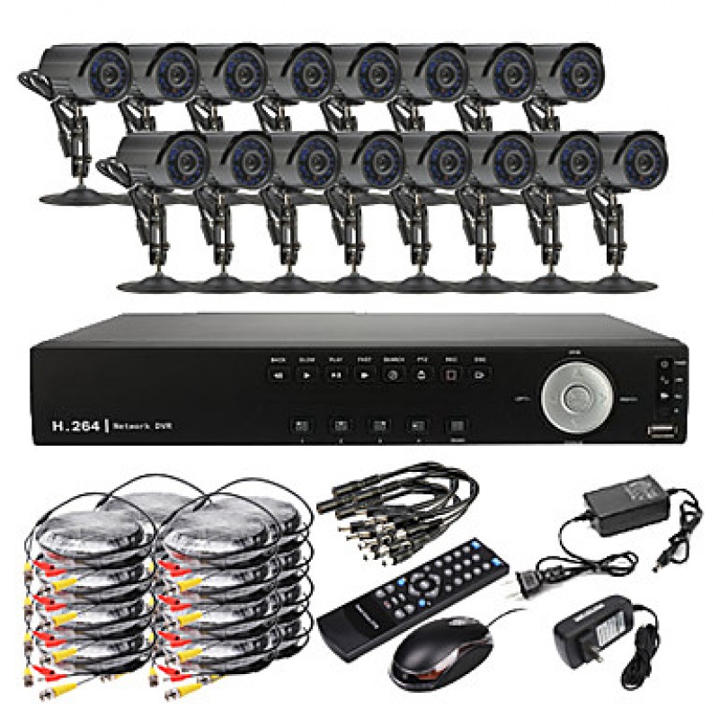 16CH D1 Real Time H.264 High Definition CCTV DVR Kit (16 Waterproof 600TVL Day Night CMOS Cameras)  