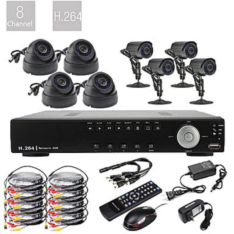 Ultra 8CH Real Time H.264 600TVL High Definition CCTV DVR Kit (8 Waterproof Day Night CMOS Cameras)  